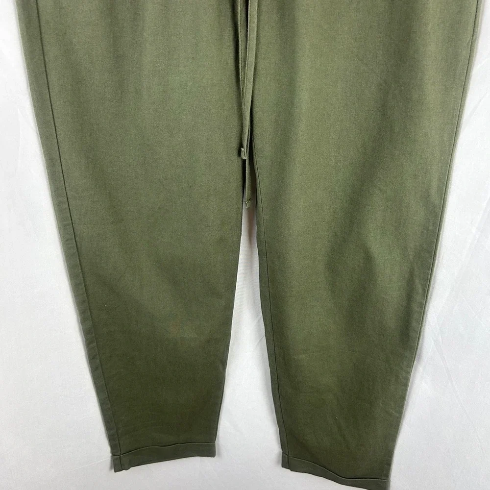J.Crew Factory Olive Green Linen Blend Elastic Waist Drawstring Tapered Pants 2